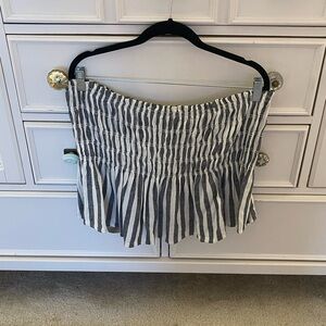 Universal Thread White & Navy Striped Smocked Mini Skirt